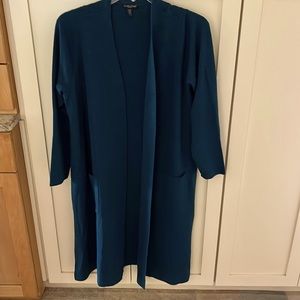 Eileen Fisher Long Marino Wool Cardigan, Teal